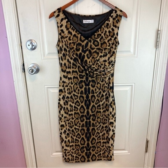 VfEmage Cheetah Print [Sleeveless] Women's Size 12 Bodycon Dress - Picture 1 of 9